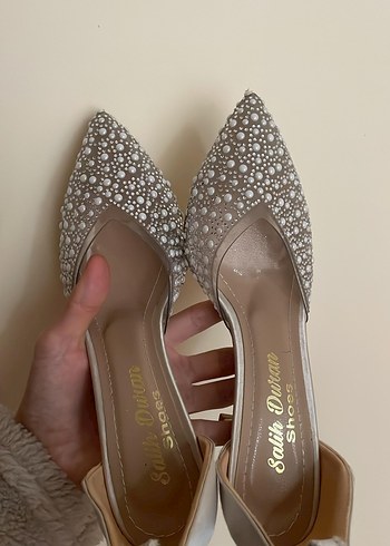 Bej Payetli Bohem Yüksek Topuklu Kadın Ayakkabı - Görsel 2