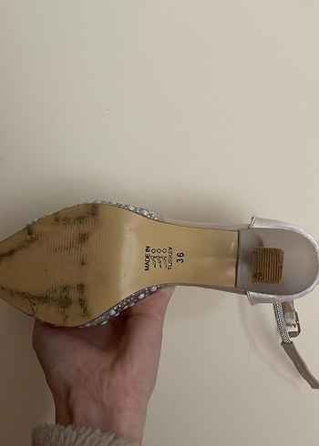 Bej Payetli Bohem Yüksek Topuklu Kadın Ayakkabı - Görsel 4