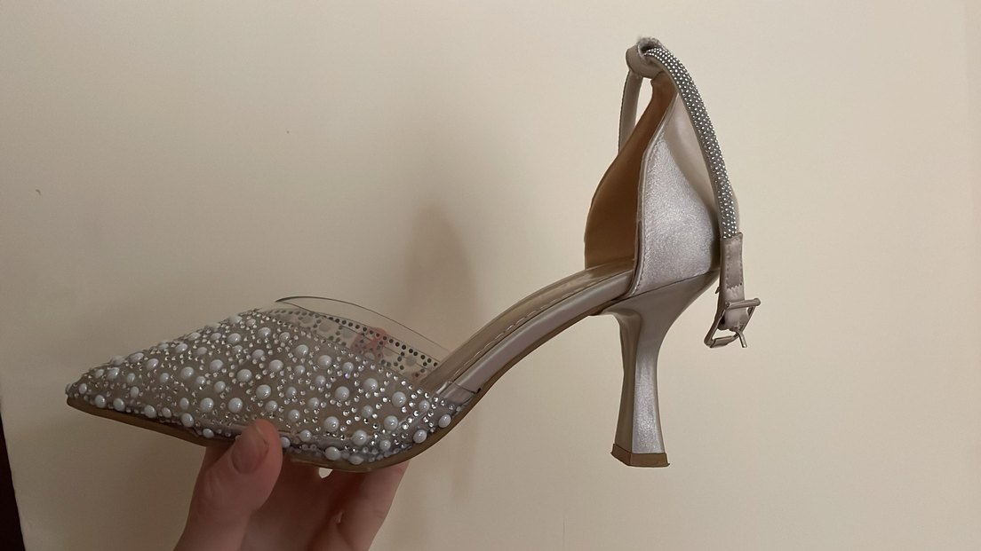 Bej Payetli Bohem Yüksek Topuklu Kadın Ayakkabı - Görsel 3