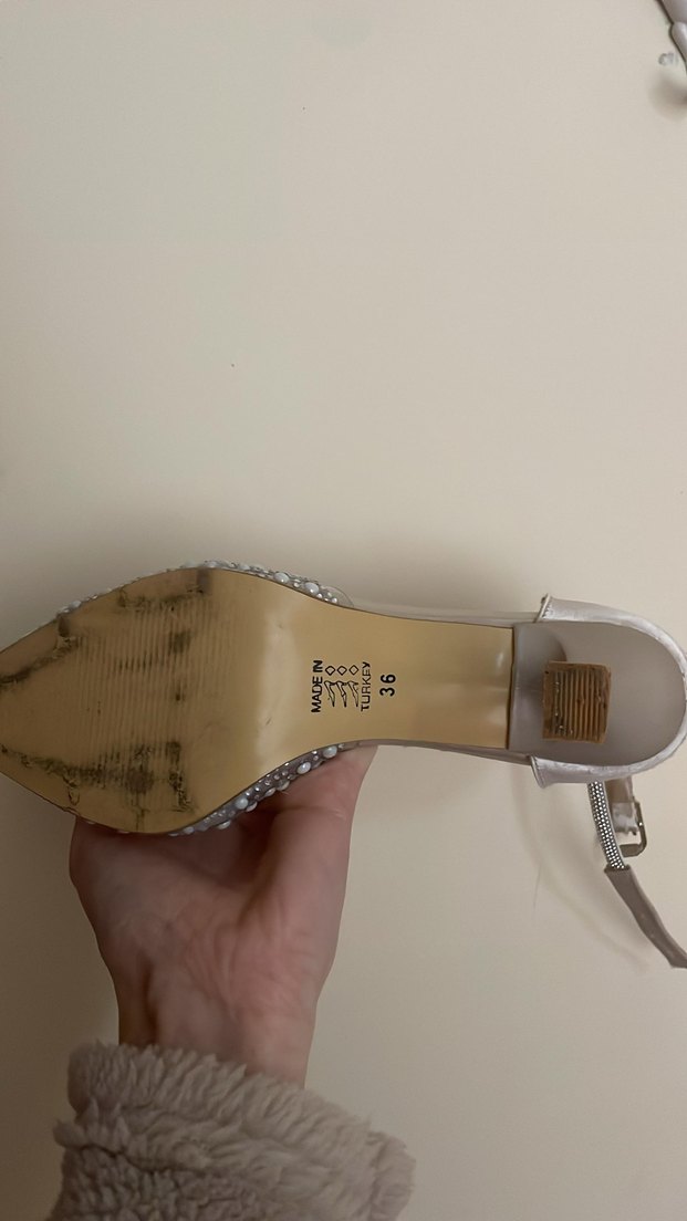 Bej Payetli Bohem Yüksek Topuklu Kadın Ayakkabı - Görsel 4