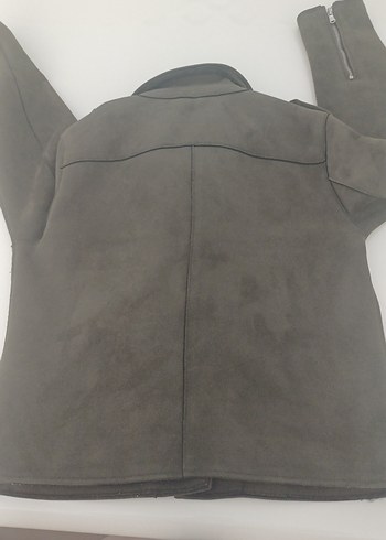 Gri Süet Biker Kadın Deri Ceket - Görsel 5