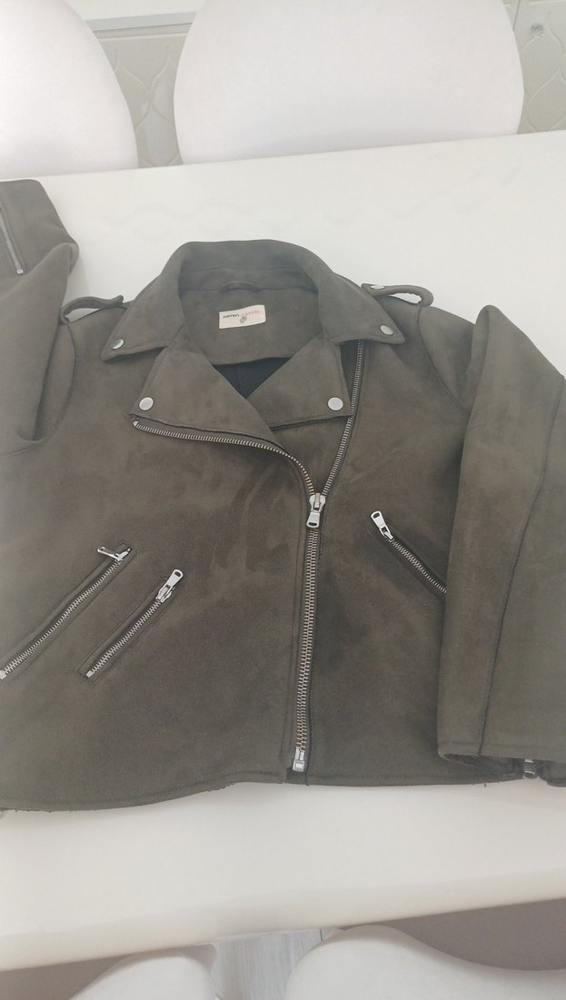 Gri Süet Biker Kadın Deri Ceket - Görsel 2