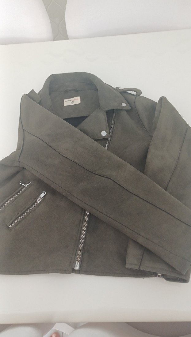 Gri Süet Biker Kadın Deri Ceket - Görsel 4