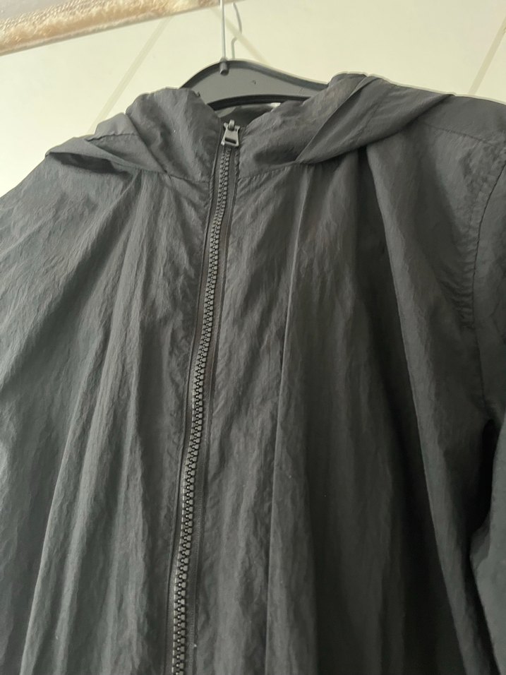 Kadın Siyah Uzun Keten Yağmurluk - Görsel 4