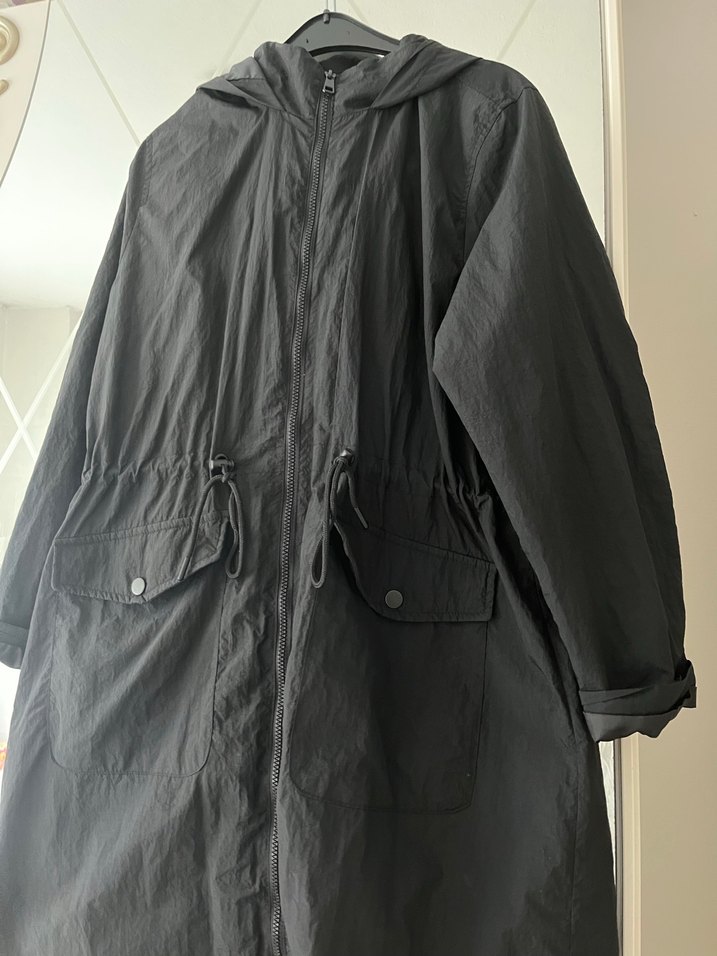 Kadın Siyah Uzun Keten Yağmurluk - Görsel 2