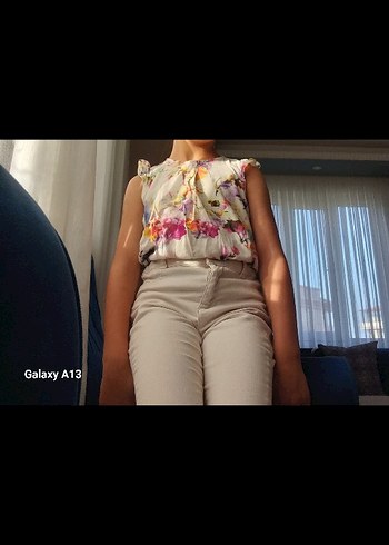 Beyaz Batik Desenli Kız Çocuk Kot Pantolon - Görsel 2