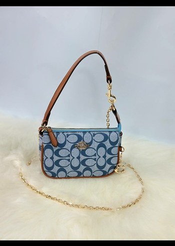 Coach Zincir Detaylı Mavi Denim Kadın Çanta