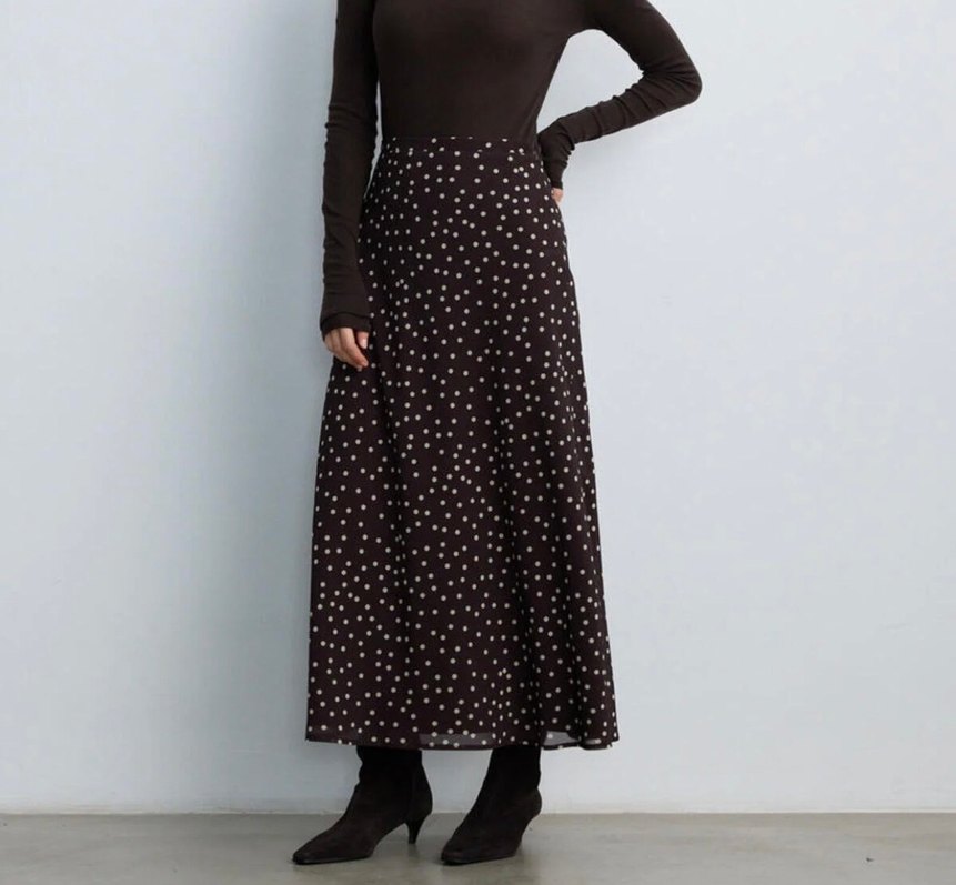 Siyah Puantiyeli Uzun Fırfırlı Etek - Görsel 3