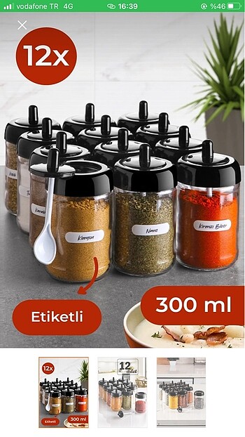 12 adet kendinden kaşıklı baharatlık