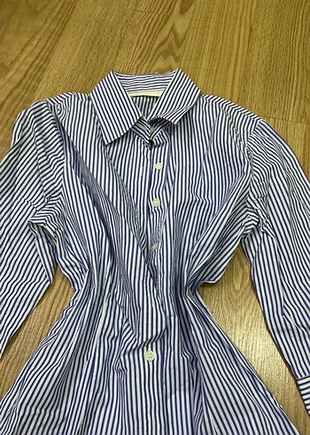 Düğmeli, Uzun Kollu Çizgili Kadın Gömlek - Görsel 2