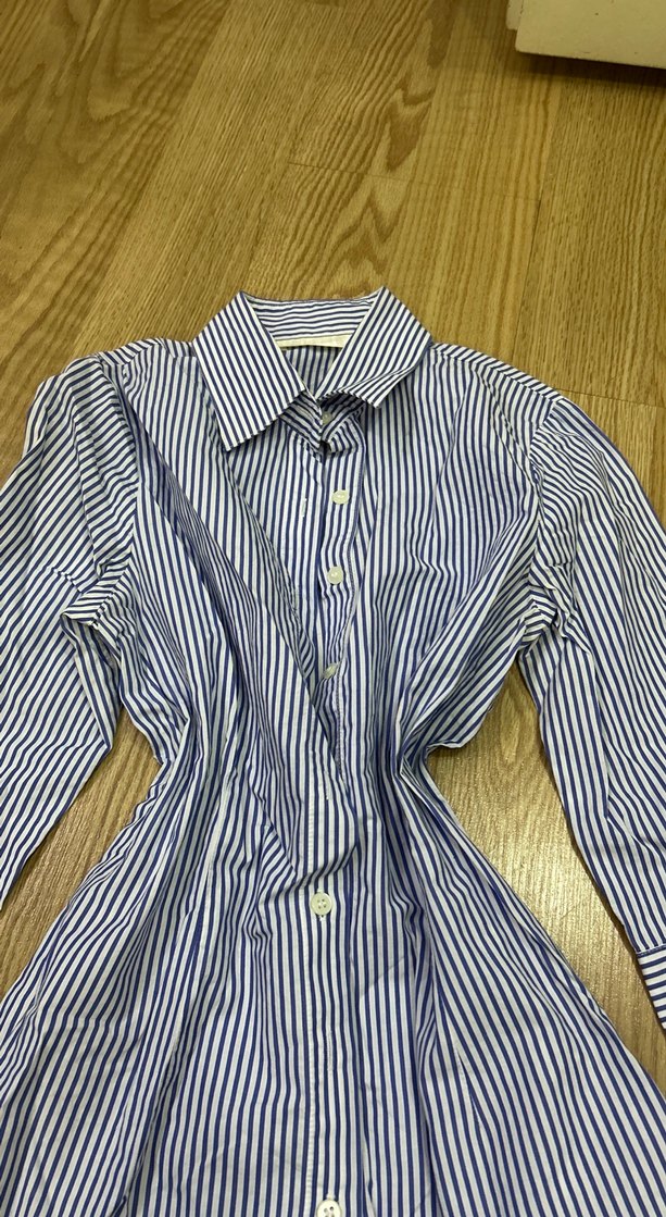 Düğmeli, Uzun Kollu Çizgili Kadın Gömlek - Görsel 2