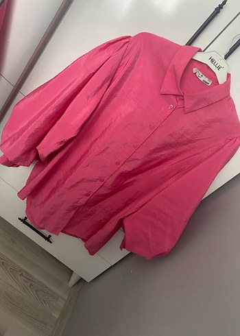 Diğer Pembe Düğmeli Loose Fit Keten Gömlek