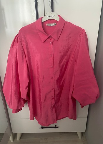 Pembe Düğmeli Loose Fit Keten Gömlek