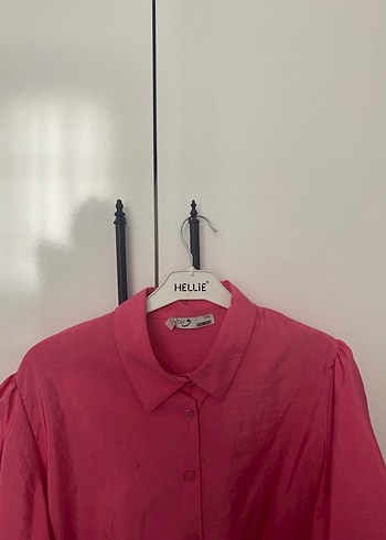 l Beden pembe Renk Pembe Düğmeli Loose Fit Keten Gömlek