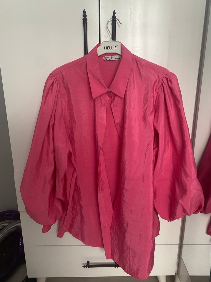 Pembe Düğmeli Loose Fit Keten Gömlek - Görsel 2