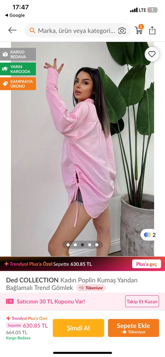 Pembe Bağcıklı Oversize Gömlek - Görsel 2