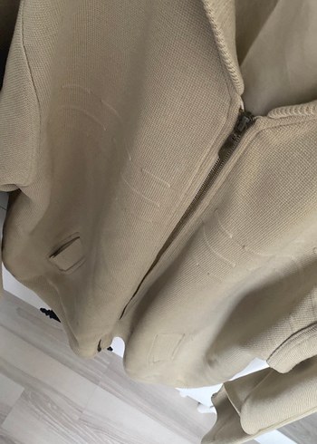 l Beden Bej Fermuarlı Erkek Sweatshirt