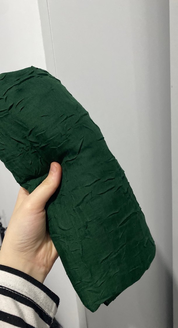 Kadın Koyu Yeşil Keten Drapeli Şal - Görsel 2