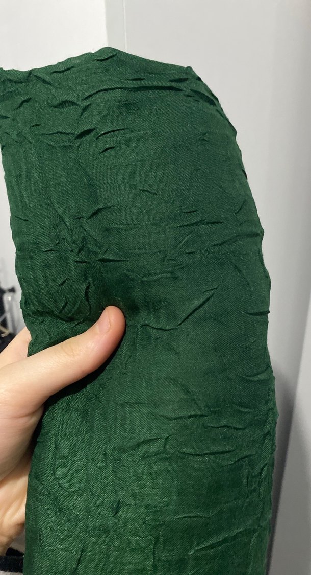 Kadın Koyu Yeşil Keten Drapeli Şal - Görsel 3