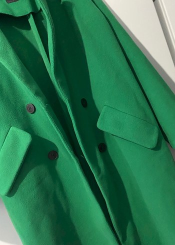 Yeşil Çift Düğmeli Uzun Kaban - Görsel 3