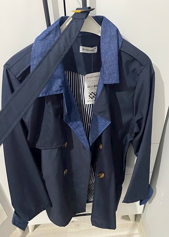 44 Beden mavi Renk Kadın Lacivert Denim Midi Trençkot