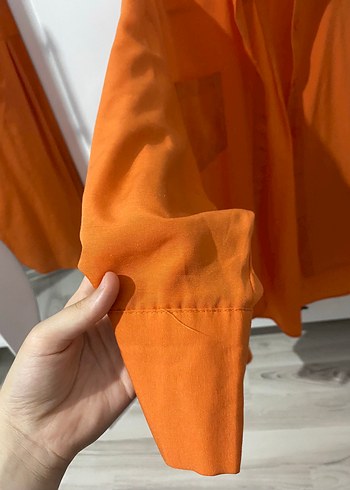 xl Beden turuncu Renk Turuncu Düğmeli Uzun Kollu Kadın Gömlek