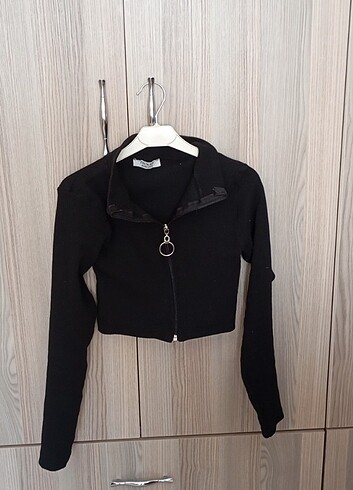Crop fermuarlı bluz