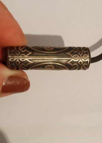 Gümüş büyük boy Silindir Tuğralı i Vintage Bohem Kolye - Görsel 3