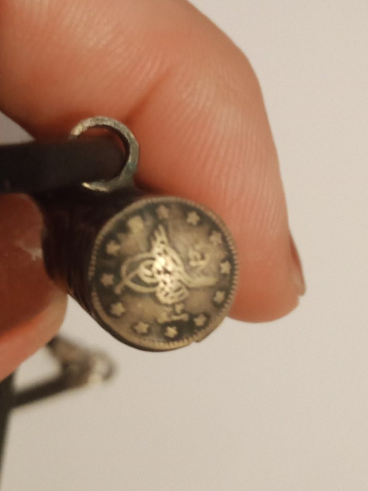 Gümüş büyük boy Silindir Tuğralı i Vintage Bohem Kolye - Görsel 2