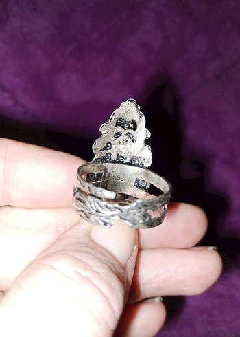 Vintage.  SEDEF taşlı Dantel Detaylı GÜMÜŞ Yüzük.Ayarlana bilir. - Görsel 7