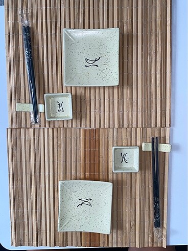 Diğer SUSHI SERVİS SETİ 2 KİŞİLİK TABAKLARI 2 BAMBU HALI 30x40 cm 2 TA