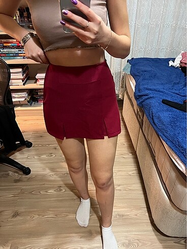 bordo şort etek