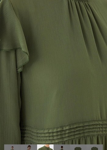 Uzun Kollu Haki Piliseli Kadın Elbise - Görsel 2