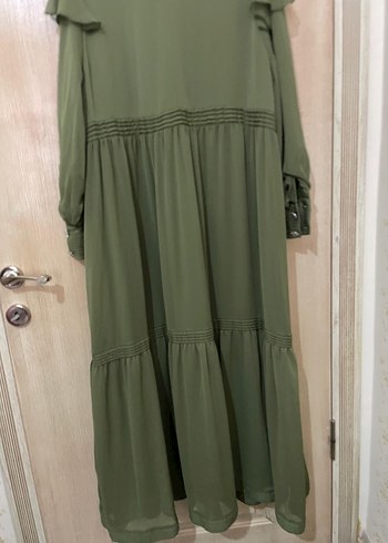 Uzun Kollu Haki Piliseli Kadın Elbise - Görsel 5