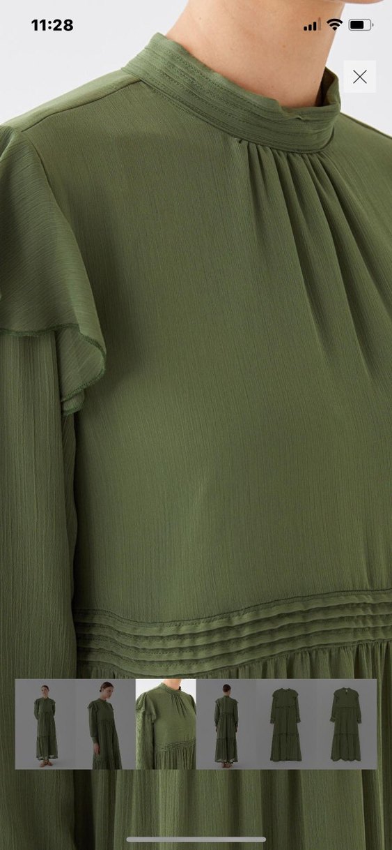 Uzun Kollu Haki Piliseli Kadın Elbise - Görsel 2