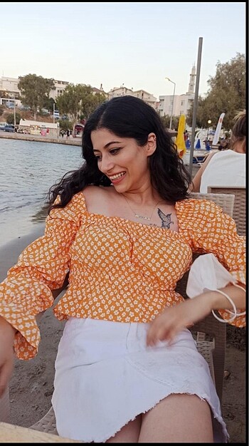 s Beden turuncu Renk Çiçekli bluz