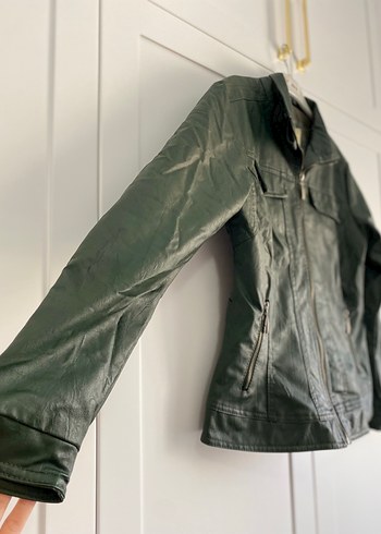 Stradivarius Yeşil Parlak Deri Biker Ceket