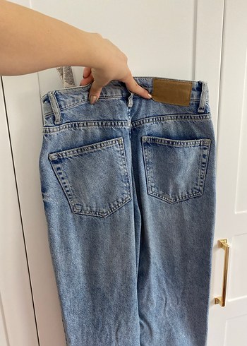 s Beden Kadın Mavi Bol Kesim Midi Boy Kot Pantolon
