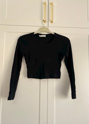Siyah Uzun Kollu Crop Top