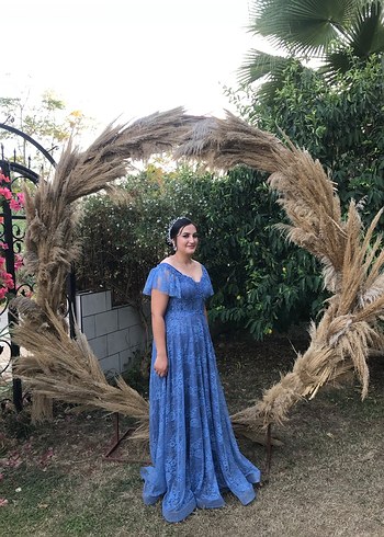 Mavi Dantelli Uzun Bohem Elbise - Görsel 2