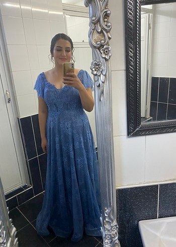 Mavi Dantelli Uzun Bohem Elbise - Görsel 3