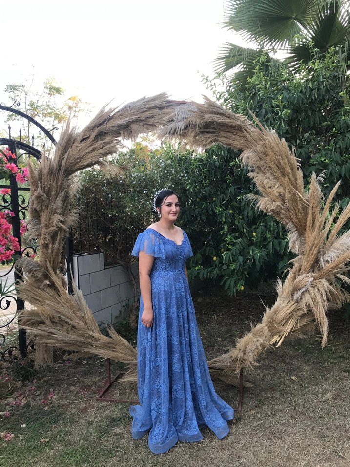 Mavi Dantelli Uzun Bohem Elbise - Görsel 2