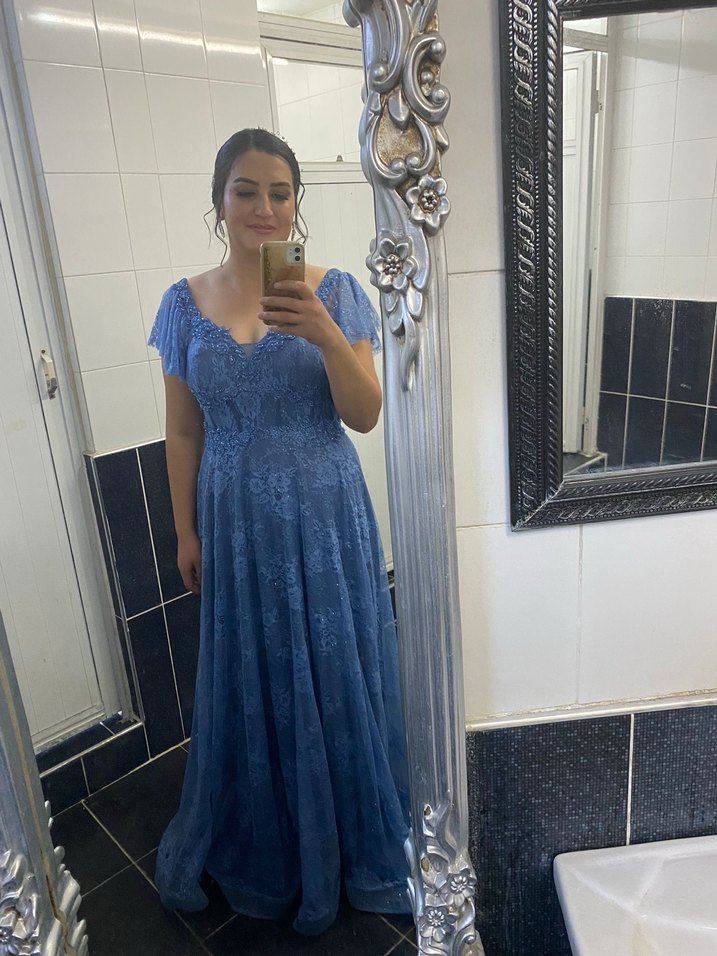 Mavi Dantelli Uzun Bohem Elbise - Görsel 3