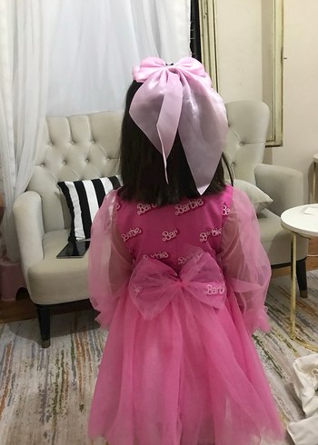 Pembe Barbie Baskılı Kabarık Kız Elbisesi - Görsel 2