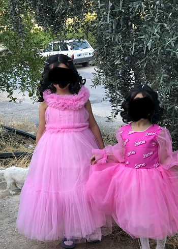 Pembe Barbie Baskılı Kabarık Kız Elbisesi - Görsel 3