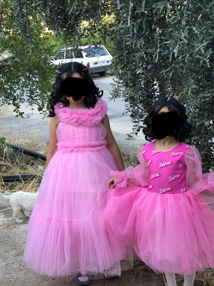 Pembe Barbie Baskılı Kabarık Kız Elbisesi - Görsel 3