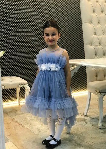 Mavi 7 yaş elbise Civil marka önü kısa arkası uzun şık model - Görsel 2