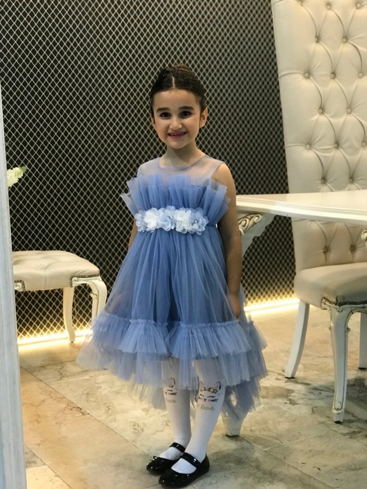 Mavi 7 yaş elbise Civil marka önü kısa arkası uzun şık model - Görsel 2