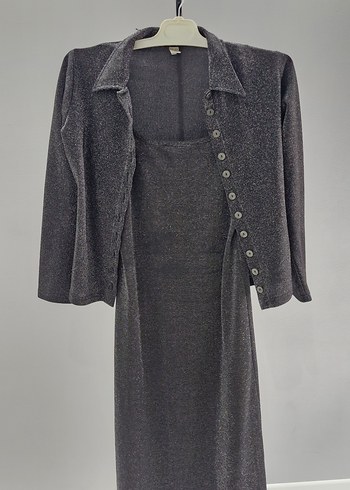 simli Zincir Detaylı Siyah Uzun Abiye Elbise - Görsel 7