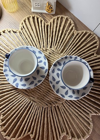 Lacivert Yaprak Desenli 2'li Fincan Takımı - Görsel 2